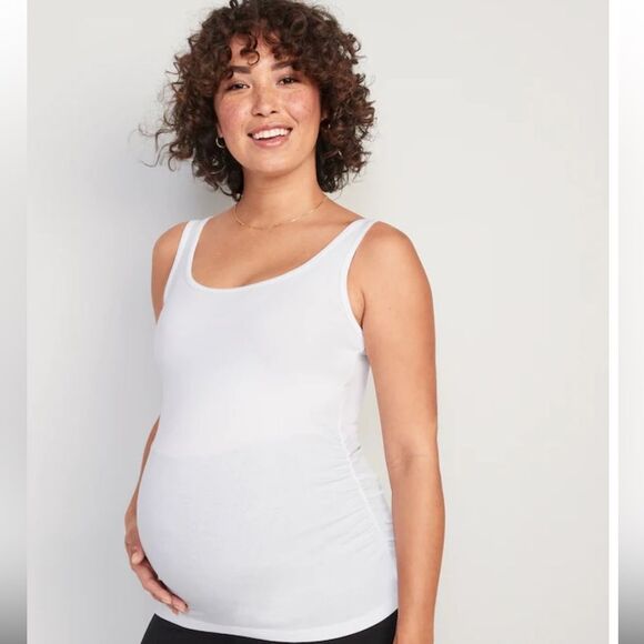 NWT Old Navy Maternity Bright White First-Layer Rib-Knit Side-Shirred Tank Top - Picture 2 of 8